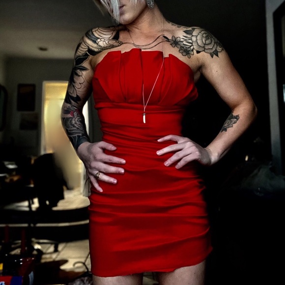 Red Rouched Mini Dress - Picture 1 of 4